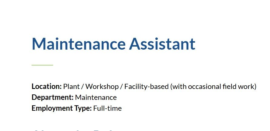 Maintenance Assistant Needed Urgently by Visuna