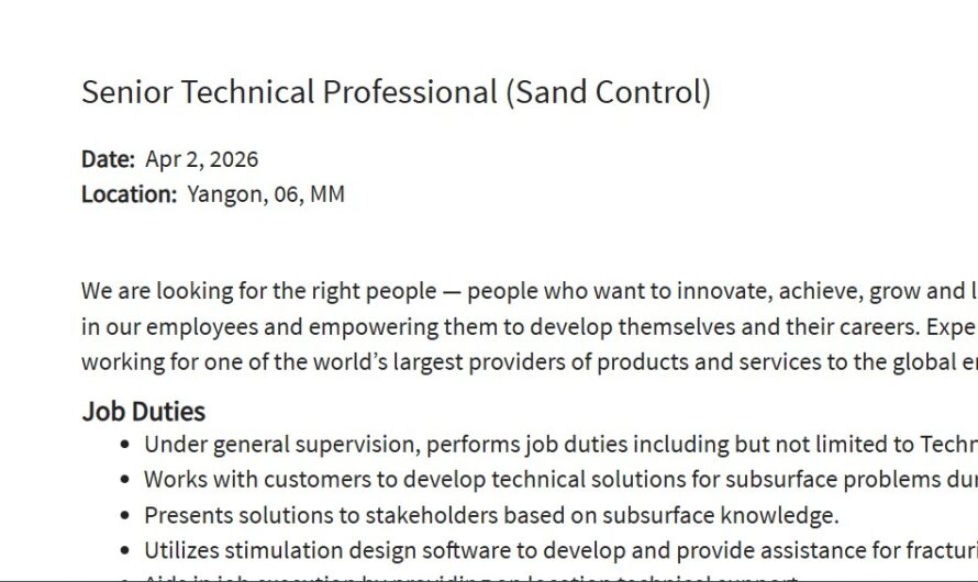 Senior Technical Professional (Sand Control) At Haliburton