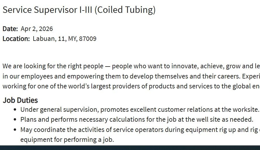 Service Supervisor I-III (Coiled Tubing) At Haliburton